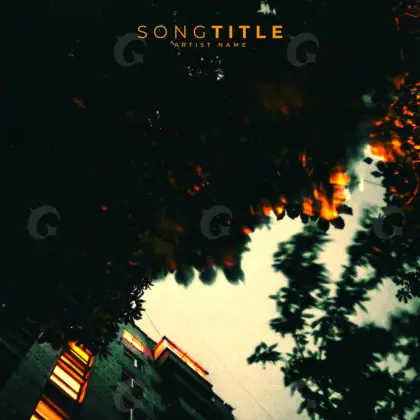 Portada para canción «Orange Tree»: árbol y edificio; color naranja