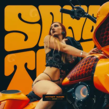 Готовая обложка для трека «Orange Woman»: девушка и мотоцикл; палитра — оранжевая