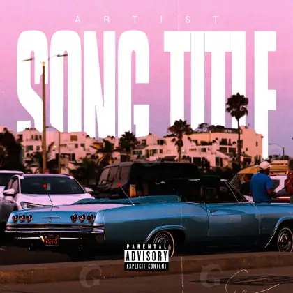Arte de portada musical «Pink Car»: coche y hombre; color rosa