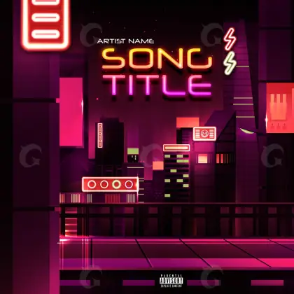 Album cover art “Pink Neon”: neon and building, pink tones