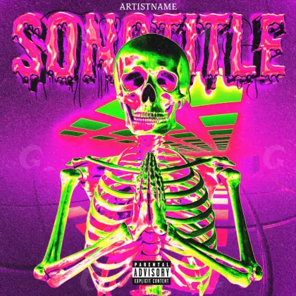 Premade cover art “Pink Skeleton”: skeleton and metal, pink tones