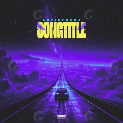 Arte de portada musical «Purple Car»: coche y carretera; color violeta