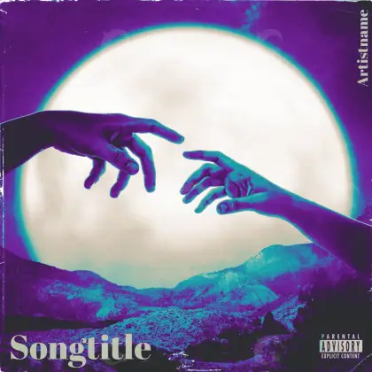 Arte de portada musical «Purple Hand»: mano y luna; color violeta