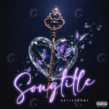 Music cover artwork “Purple Heart”: heart and butterfly, purple tones