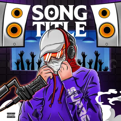 Arte de portada musical «Purple Man»: hombre y auriculares; color violeta