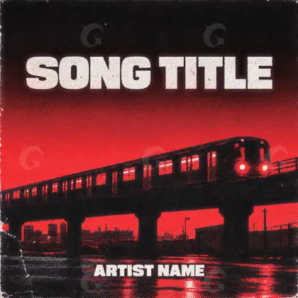 Portada para canción «Red Bridge»: puente y sol; color rojo