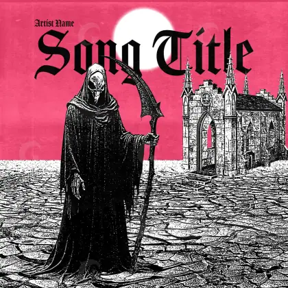 Music cover artwork “Red Building”: building and sun, red tones