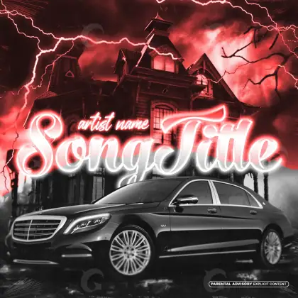 Music cover artwork “Red Car”: car and house, red tones