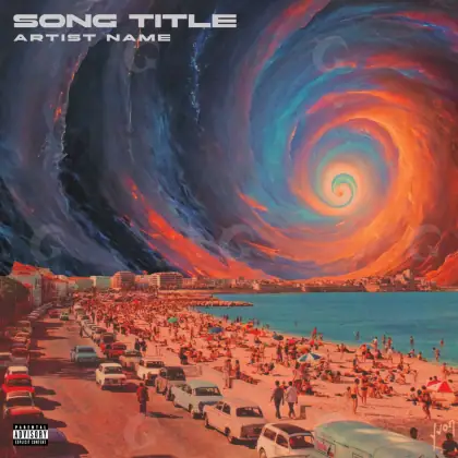 Arte de portada musical «Red Car»: coche y calle; color rojo