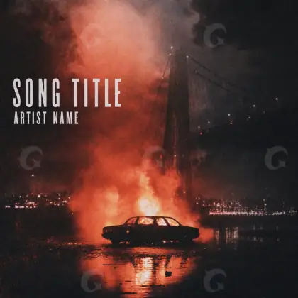Arte de portada musical «Red Car»: coche y agua; color rojo