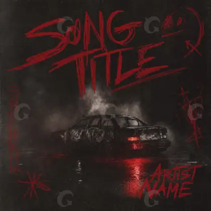 Album cover art “Red Car”: car and smoke, red tones