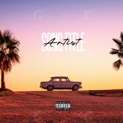Music cover artwork “Red Car”: car and palm, red tones