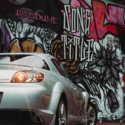 Album cover art “Red Car”: car and flower, red tones