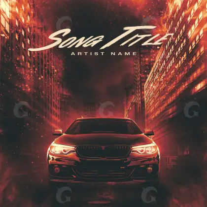Premade cover art “Red Car”: car and building, red tones