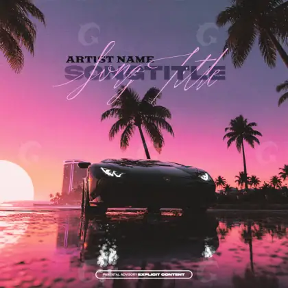 Portada prediseñada «Red Car»: coche y palmera; color rojo