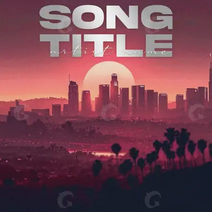 Portada para canción «Red City»: ciudad y sol; color rojo