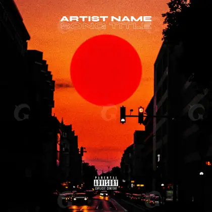 Portada para canción «Red City»: ciudad y sol; color rojo