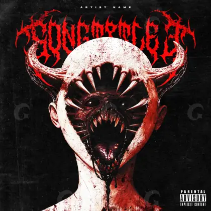 Arte de portada musical «Red Demon»: demonio y rostro; color rojo