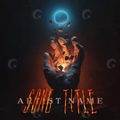 Music cover artwork “Red Hand”: hand and moon, red tones