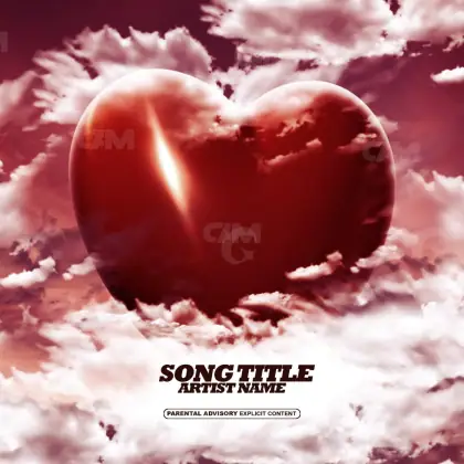 Arte de portada musical «Red Heart»: corazón y nube; color rojo