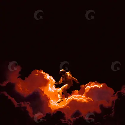 Portada para canción «Red Man»: hombre y nube; color rojo