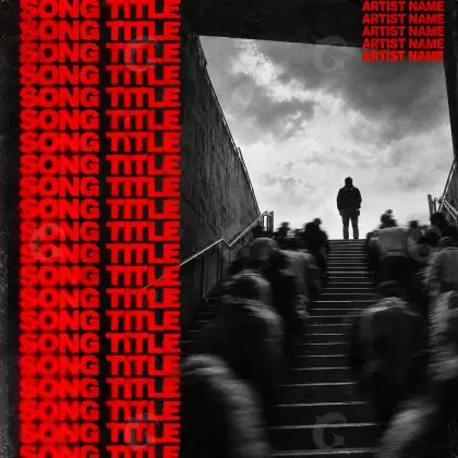 Portada para canción «Red Man»: hombre y escalera; color rojo