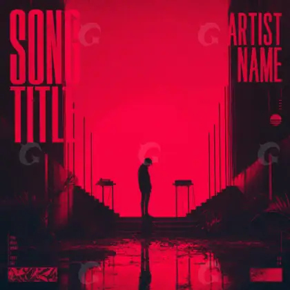 Album cover art “Red Man”: man and stairs, red tones