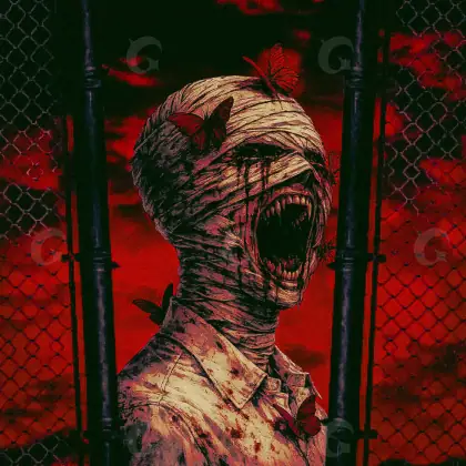 Portada prediseñada «Red Mask»: máscara y rostro; color rojo