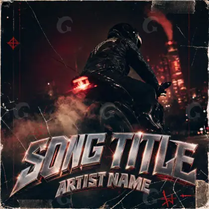 Arte de portada musical «Red Motorbike»: moto y estrella; color rojo
