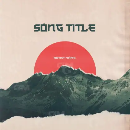 Arte de portada musical «Red Mountain»: montaña y círculo; color rojo