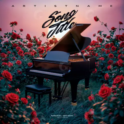 Premade cover art “Red Piano”: piano and rose, red tones