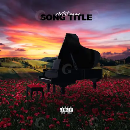 Premade cover art “Red Piano”: piano and flower, red tones