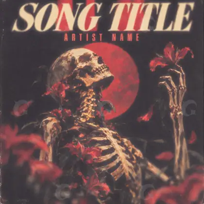 Music cover artwork “Red Skeleton”: skeleton and moon, red tones