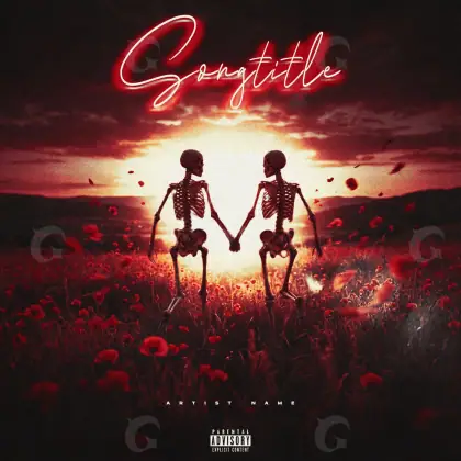 Music cover artwork “Red Skeleton”: skeleton and hand, red tones