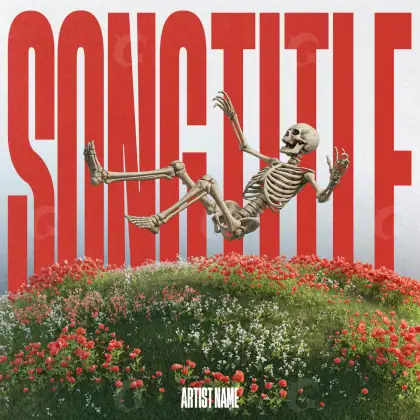 Arte de portada musical «Red Skeleton»: esqueleto y flor; color rojo