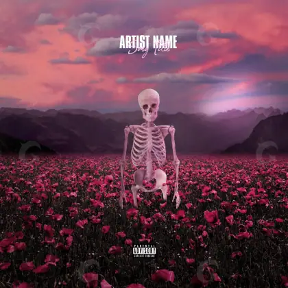 Album cover art “Red Skeleton”: skeleton and flower, red tones
