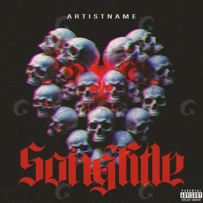 Arte de portada musical «Red Skull»: calavera y ojos; color rojo