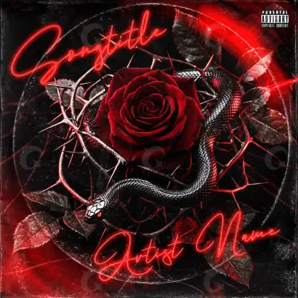 Portada para canción «Red Snake»: serpiente y rosa; color rojo