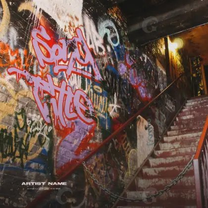 Готовая обложка для трека «Red Stairs»: лестница и цепь; палитра — красная