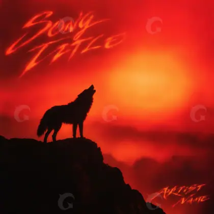 Обложка для песни «Red Wolf»: волк и солнце; палитра — красная