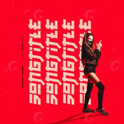 Готовая обложка для трека «Red Woman»: девушка и маска; палитра — красная