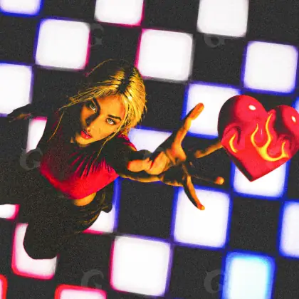 Music cover artwork “Red Woman”: woman and heart, red tones