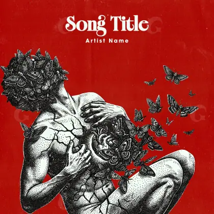 Music cover artwork “Red Woman”: woman and butterfly, red tones