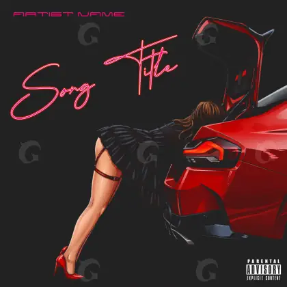 Arte de portada musical «Red Woman»: mujer y coche; color rojo