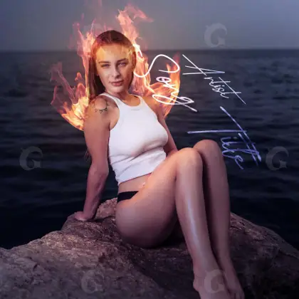 Music cover artwork “Red Woman”: woman and water, red tones