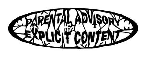 Parental Advisory: Oval, warped type, black Parental Advisory “Parental Advisory Explicit Content” logo — Oval, warped type, black version, PNG with a transparent background (explicit content label for cover art)