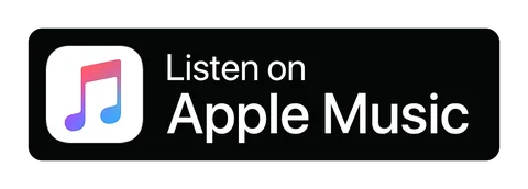 Плашка «Слушайте на» Apple Music (Apple Music) — чёрная версия, PNG с прозрачным фоном