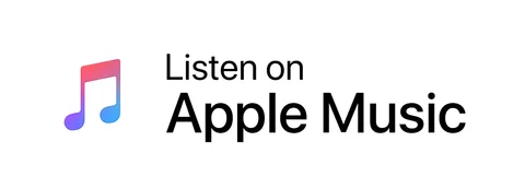 Плашка «Слушайте на» Apple Music (Apple Music) — белая версия, PNG с прозрачным фоном