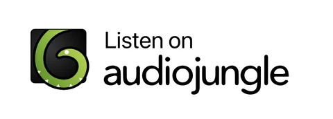 Плашка «Слушайте на» AudioJungle (AudioJungle) — белая версия, PNG с прозрачным фоном