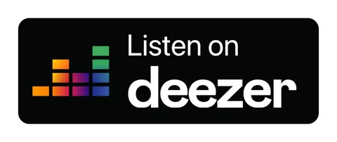 Плашка «Слушайте на» Deezer (Deezer) — чёрная версия, PNG с прозрачным фоном